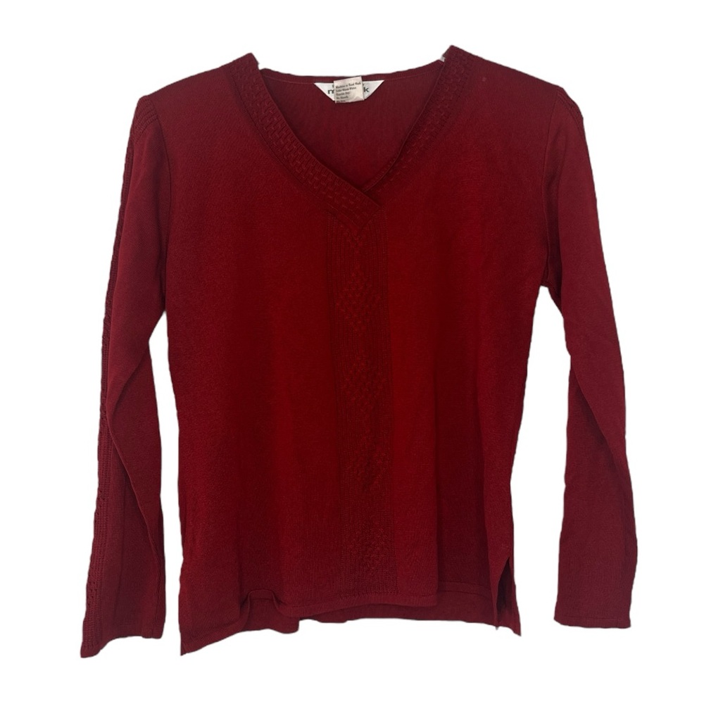Exclusively Misook Petite Women's Red Top Long Sleeve Size XS